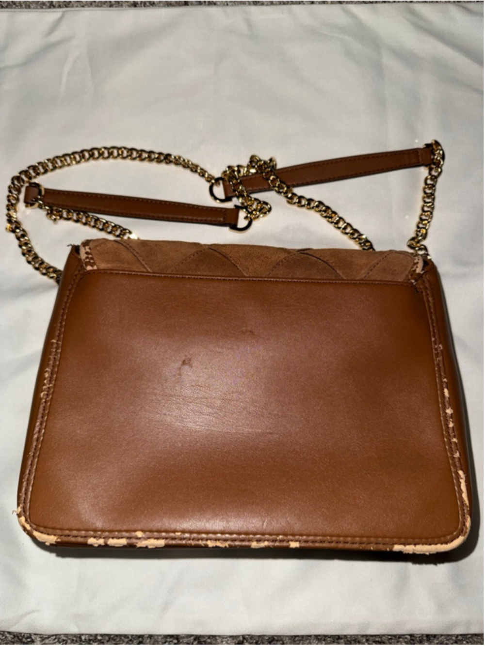 Michael Kors Regina Quilted Leather Flap Bag Brown Gold Chain Crossbody - Picture 3 of 7